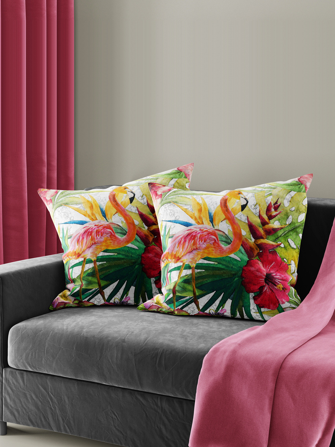 BIANCA Ruyal Red & Green 2 Pieces Digital Printed Square Cushion Covers