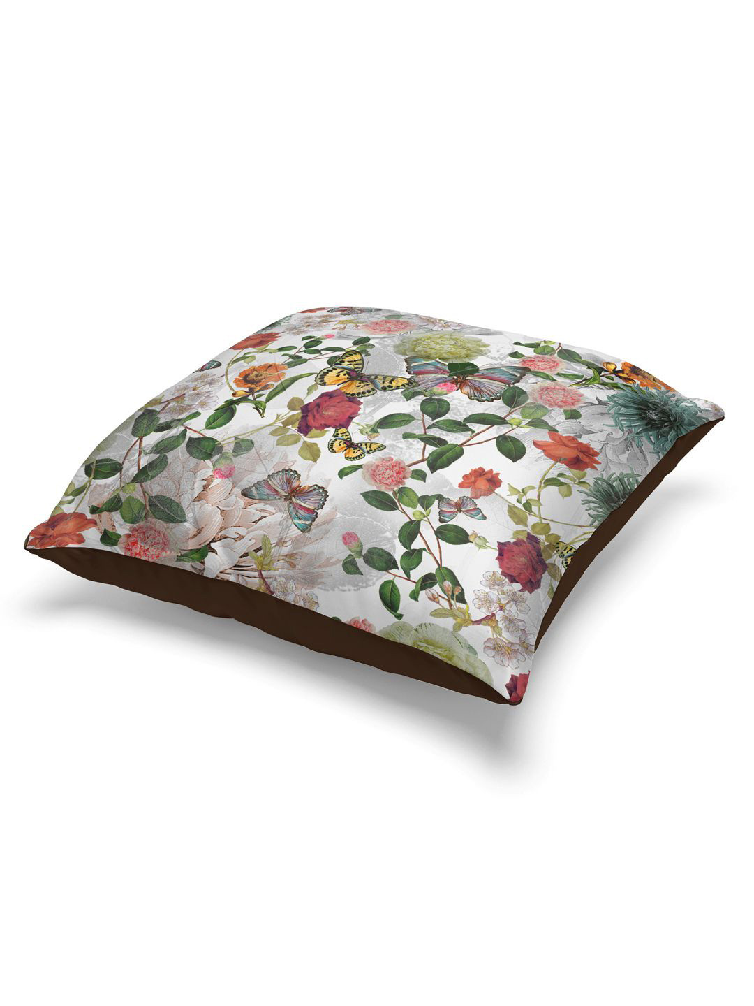 BIANCA Digital White Floral Polyester Washable 2 Pcs Square Cushion Covers - 16 x 16 In
