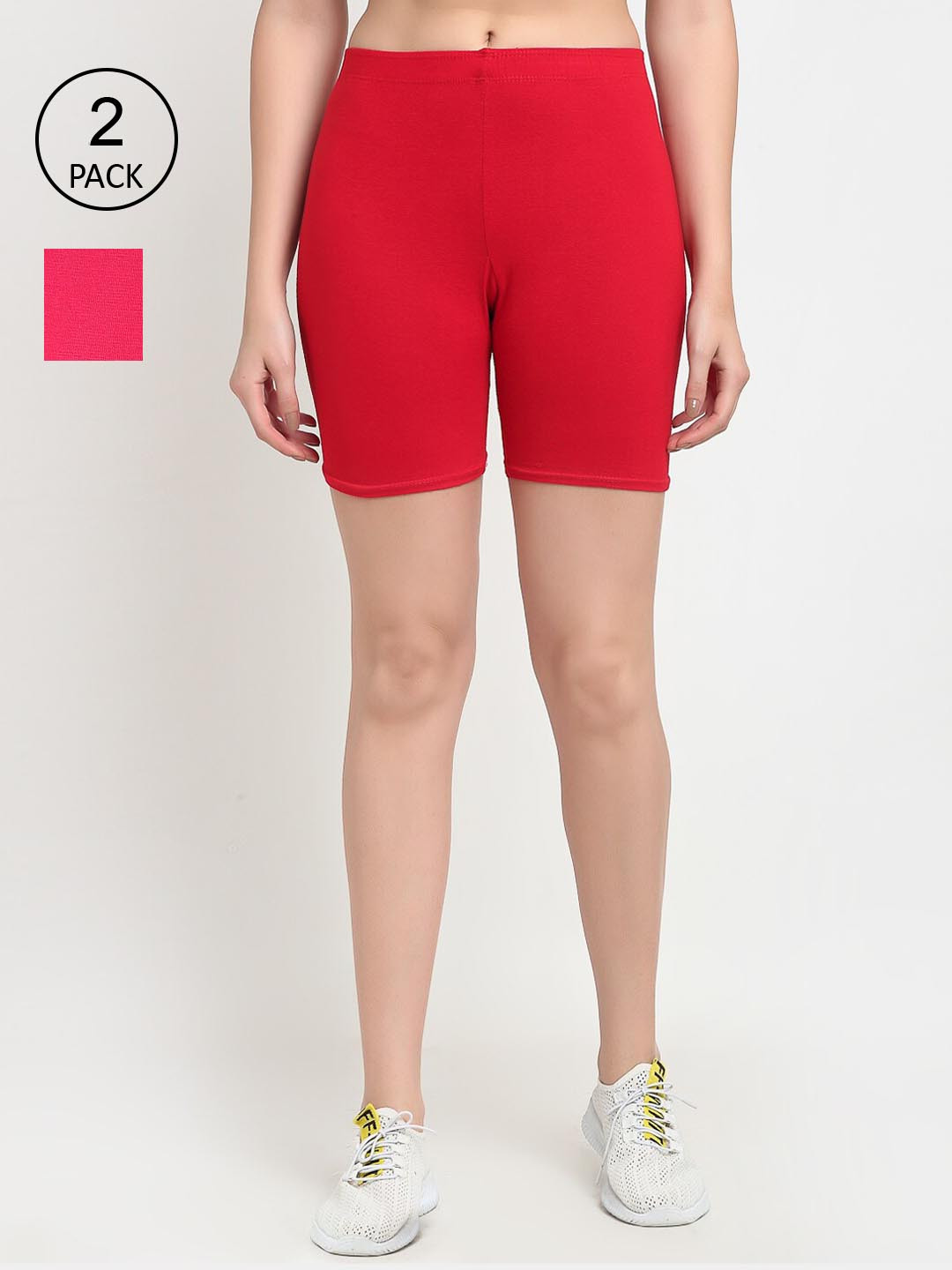 GRACIT Women Red & Pink Set Of 2 Biker Shorts