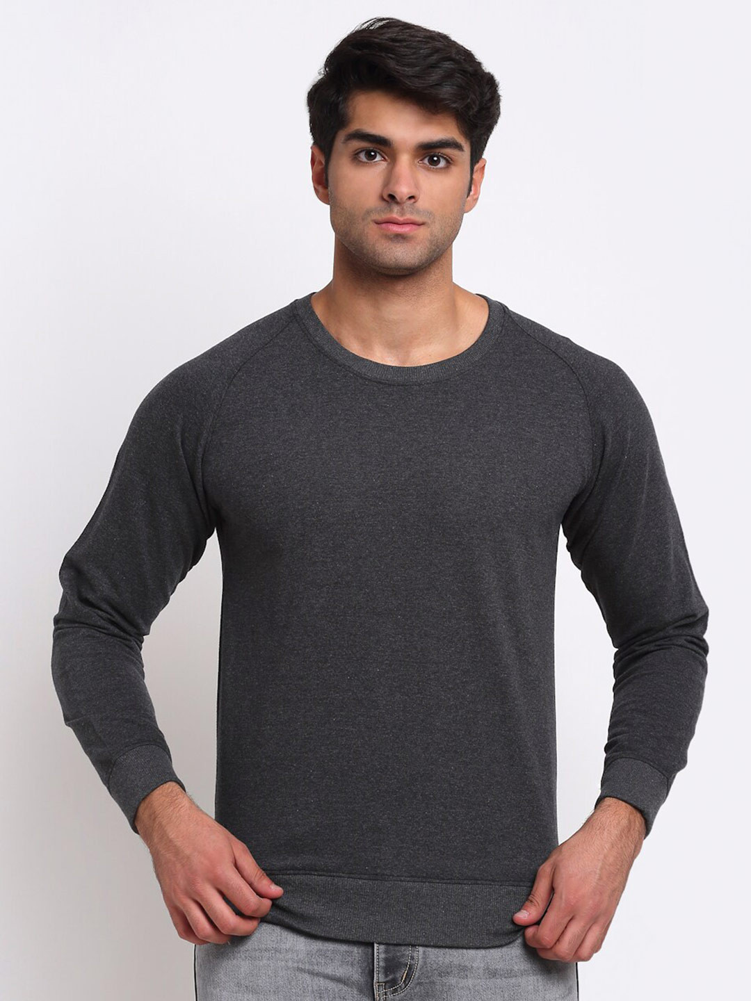 Friskers Men Grey Loop Net Solid Sweatshirt