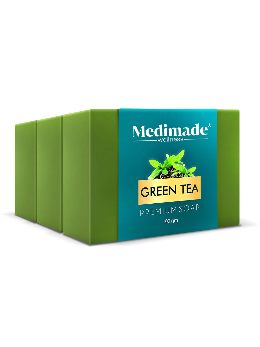 Medimade Set of 3 Green Tea Premium Beauty Soap to Eliminate Dirts & Excess Oil-100g Each