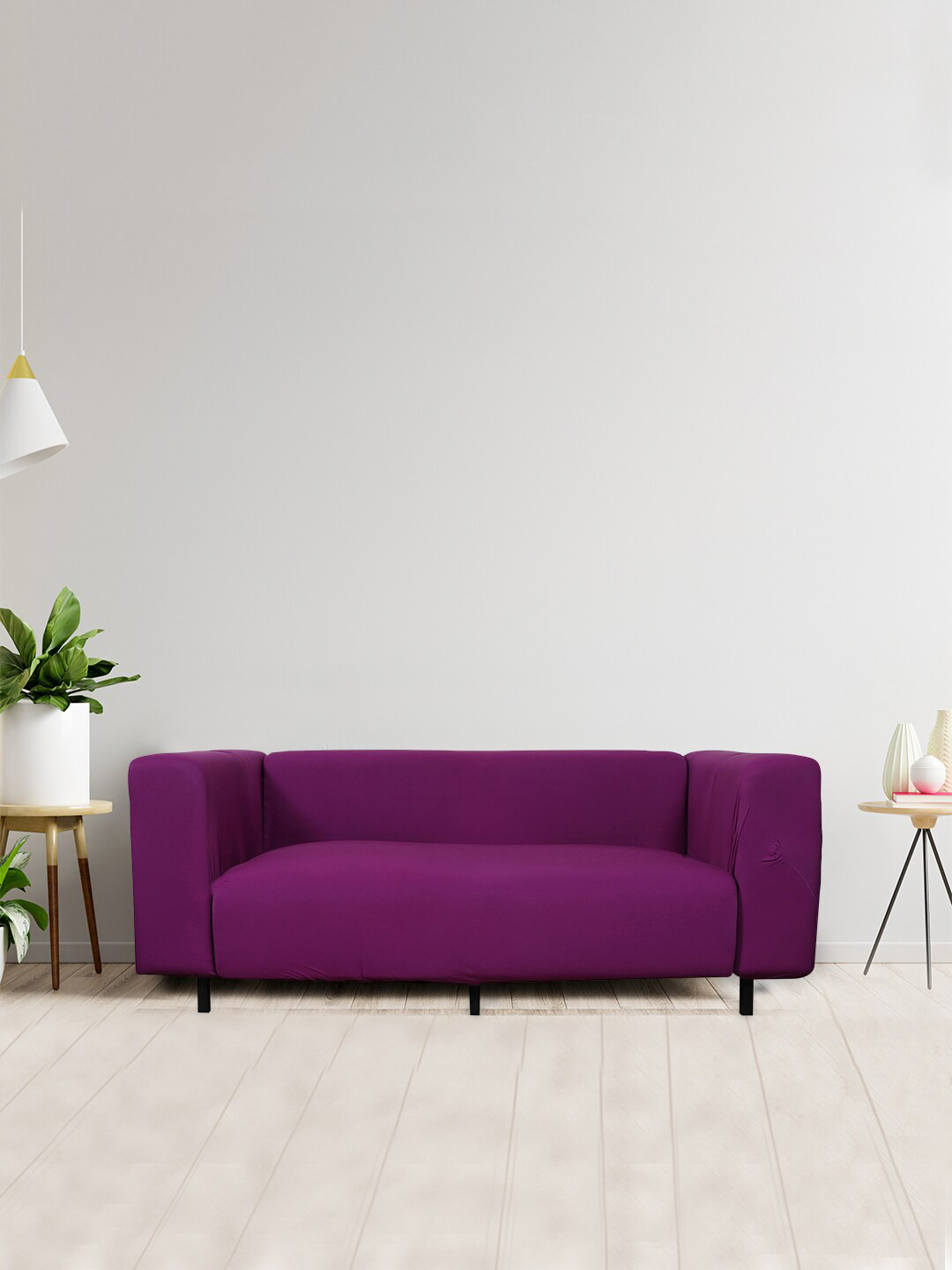 HOUSE OF QUIRK Purple Solid 2-Seater Stretchable Non-Slip Sofa Covers
