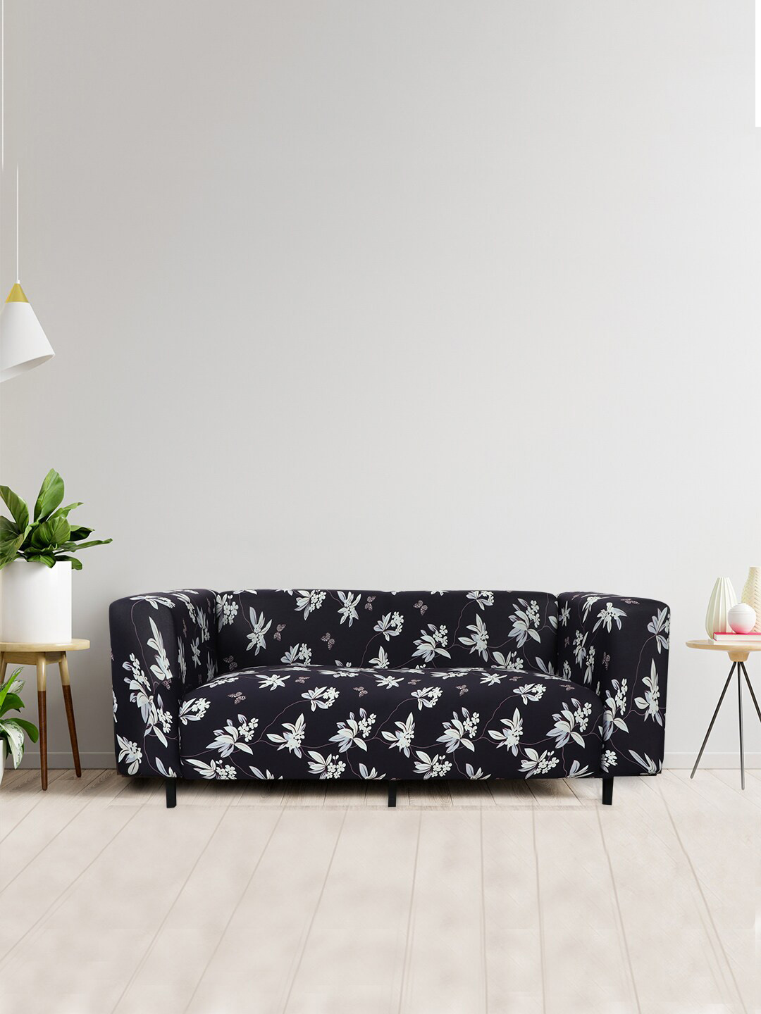 HOUSE OF QUIRK Black 4-Seater Stretchable Non-Slip Sofa Slipcover