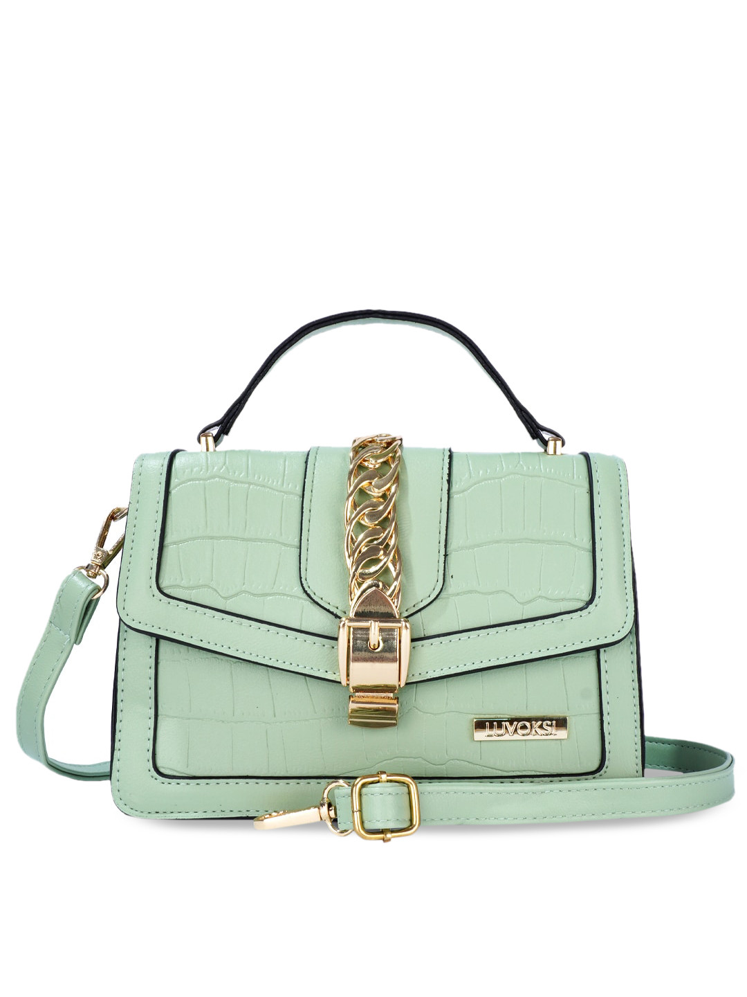 Luvoksi Green Textured Structured Satchel
