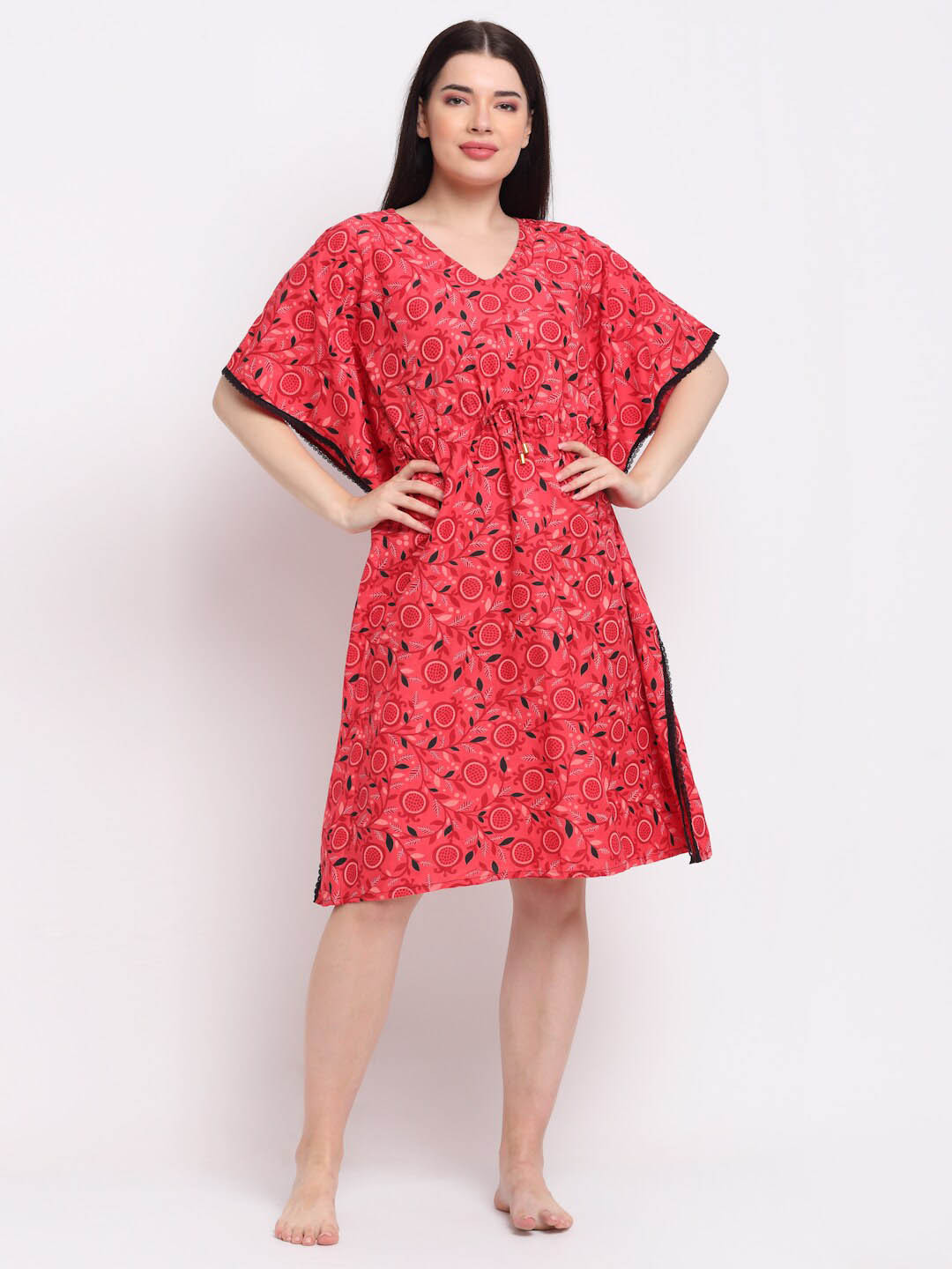 Aoba Pink & Black Printed Kaftan Nightdress