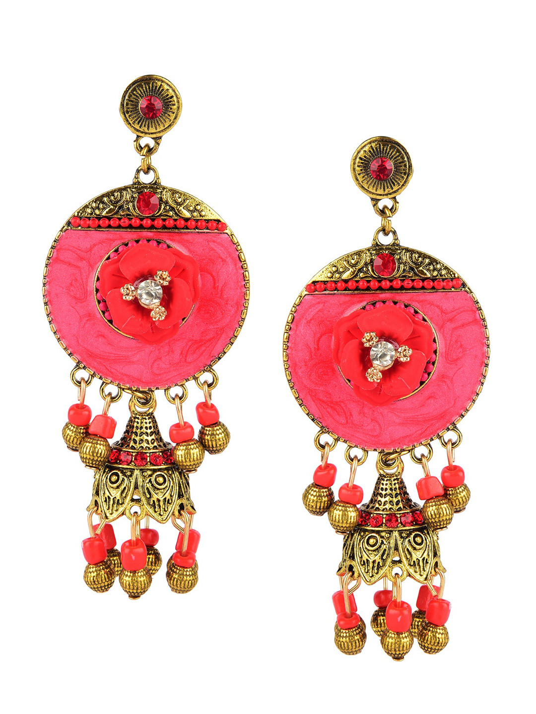 DESI COLOUR Pink Circular Drop Earrings