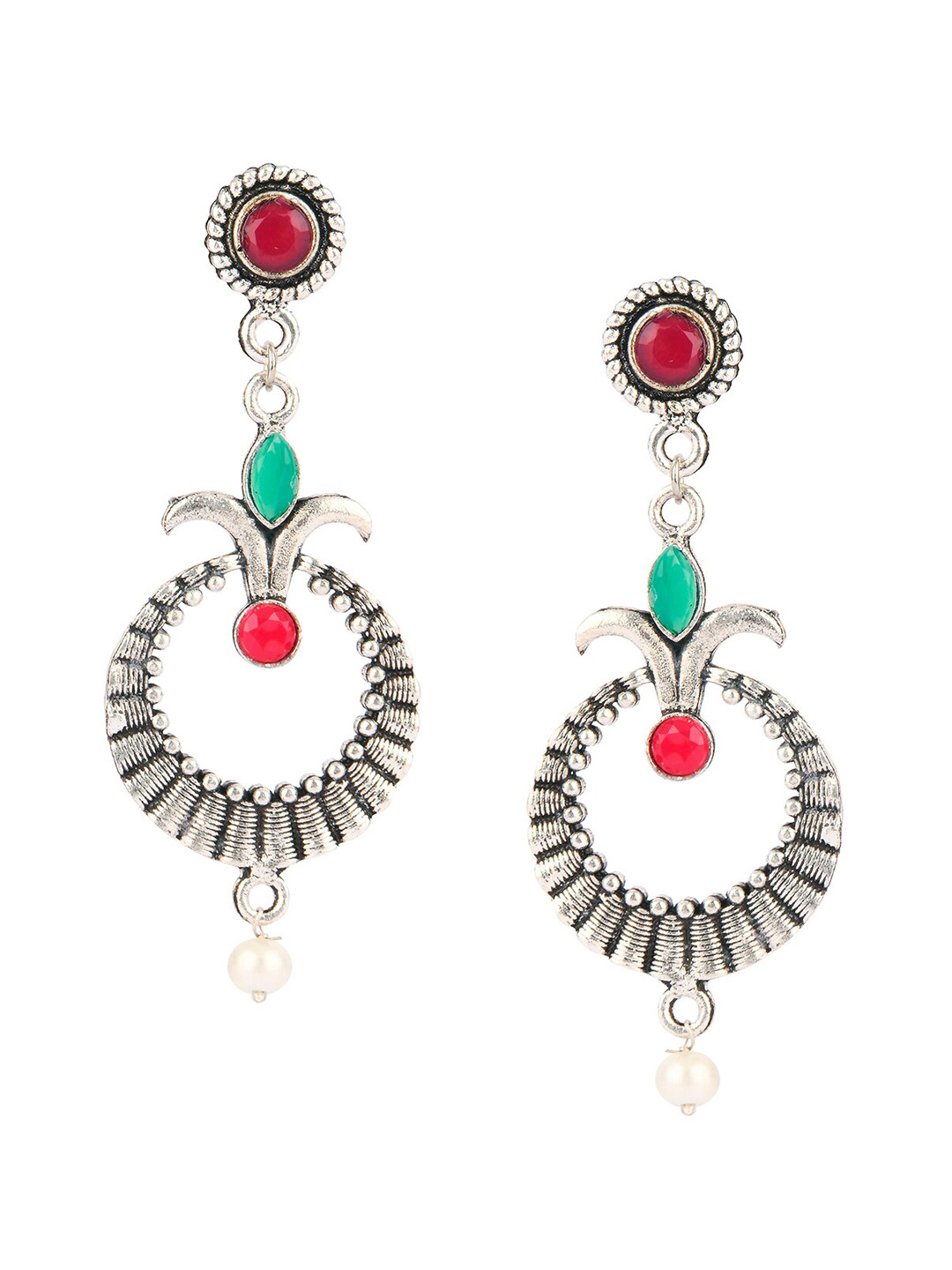 DESI COLOUR Silver-Toned Dome Shaped Drop Earrings
