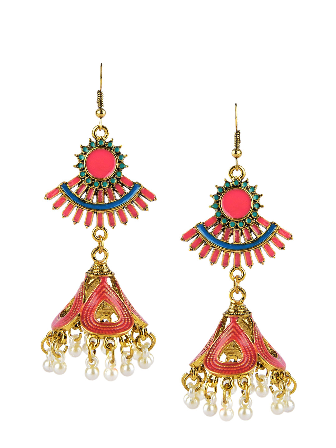 DESI COLOUR Red Triangular Drop Earrings