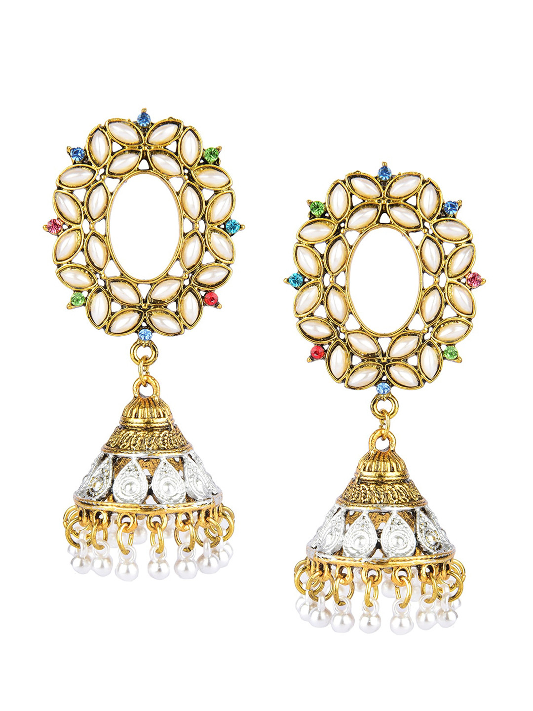 DESI COLOUR Gold-Toned Classic Jhumkas Earrings
