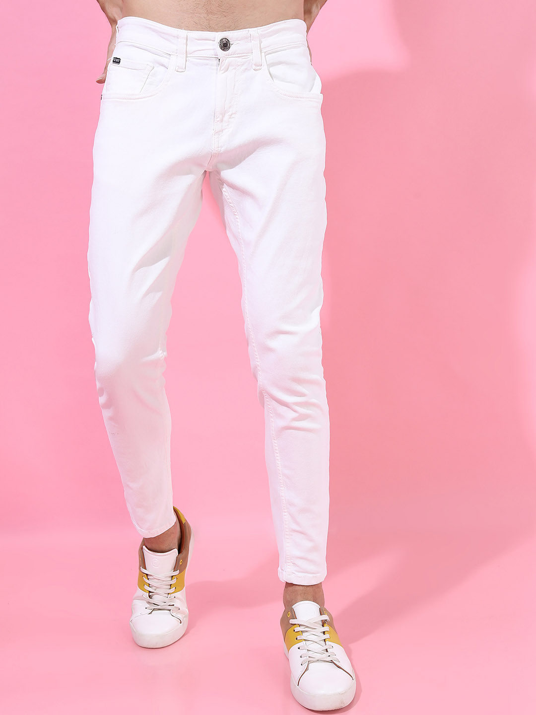 HIGHLANDER Men White Tapered Fit Stretchable Jeans
