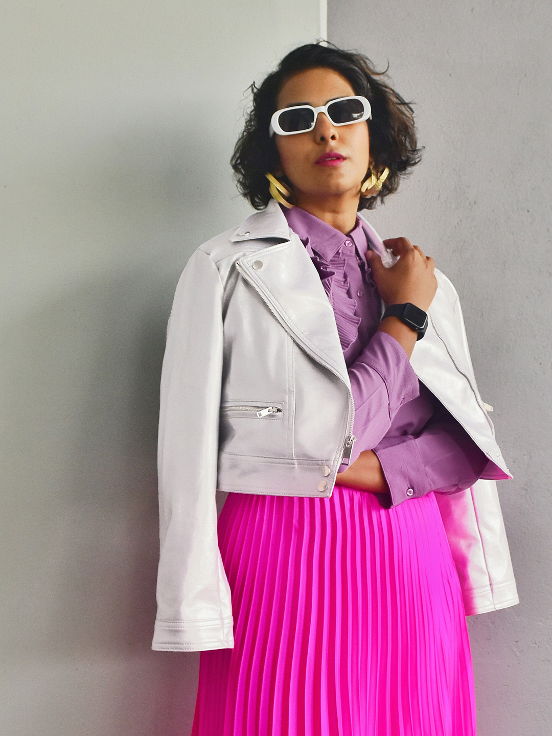 Tokyo Talkies Women Silver Crop Biker Jacket