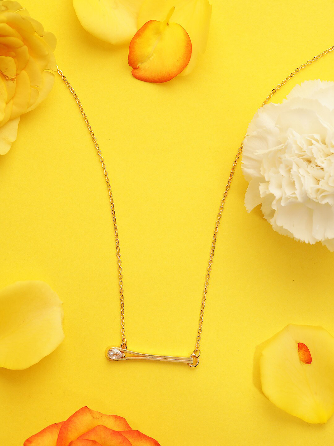 MINUTIAE Gold-Plated & White Tilting Drop Crystal Pendant Necklace