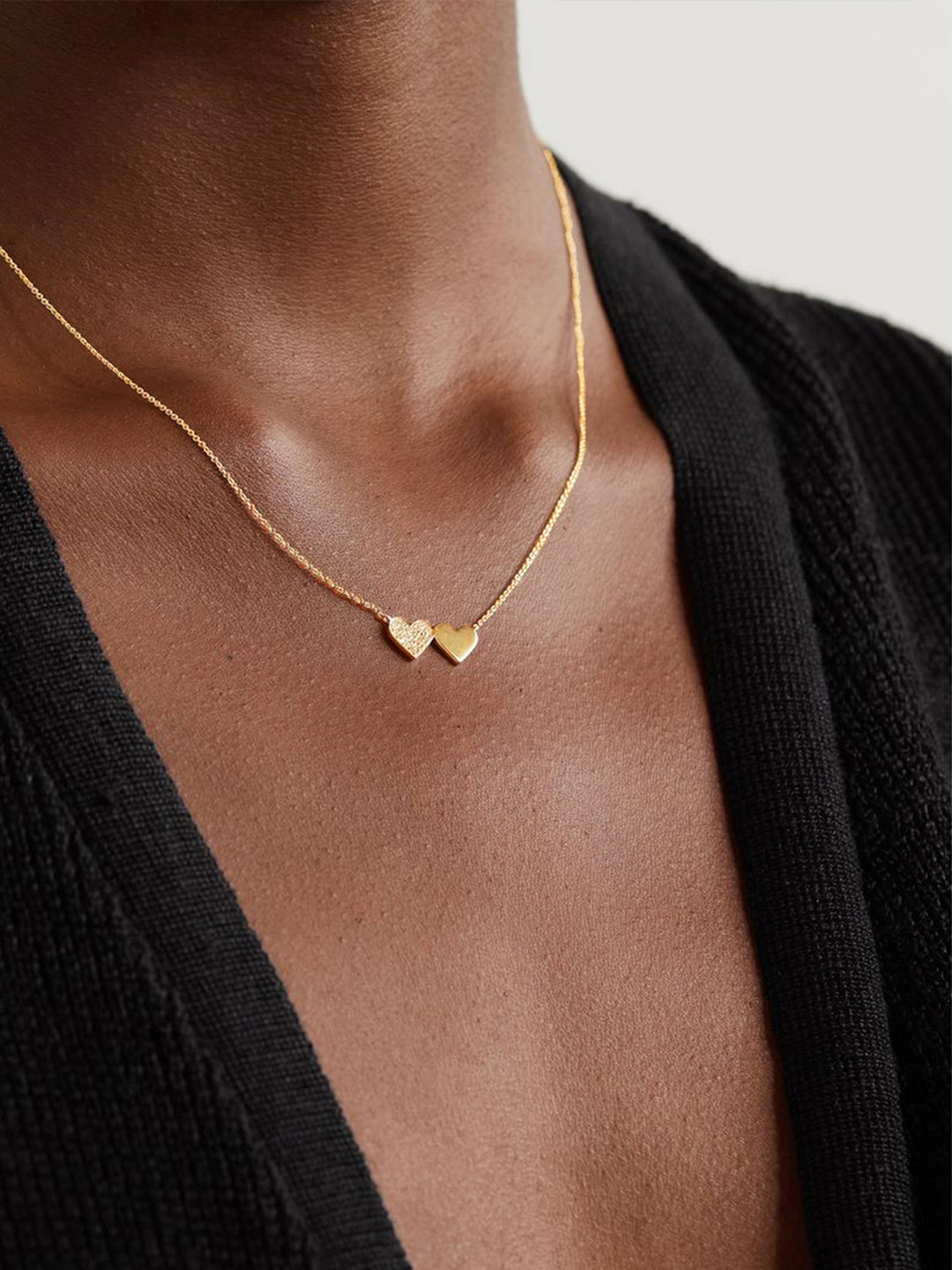 MINUTIAE Women Gold-Toned & White Crystal Studded Twin Heart Chain Necklace