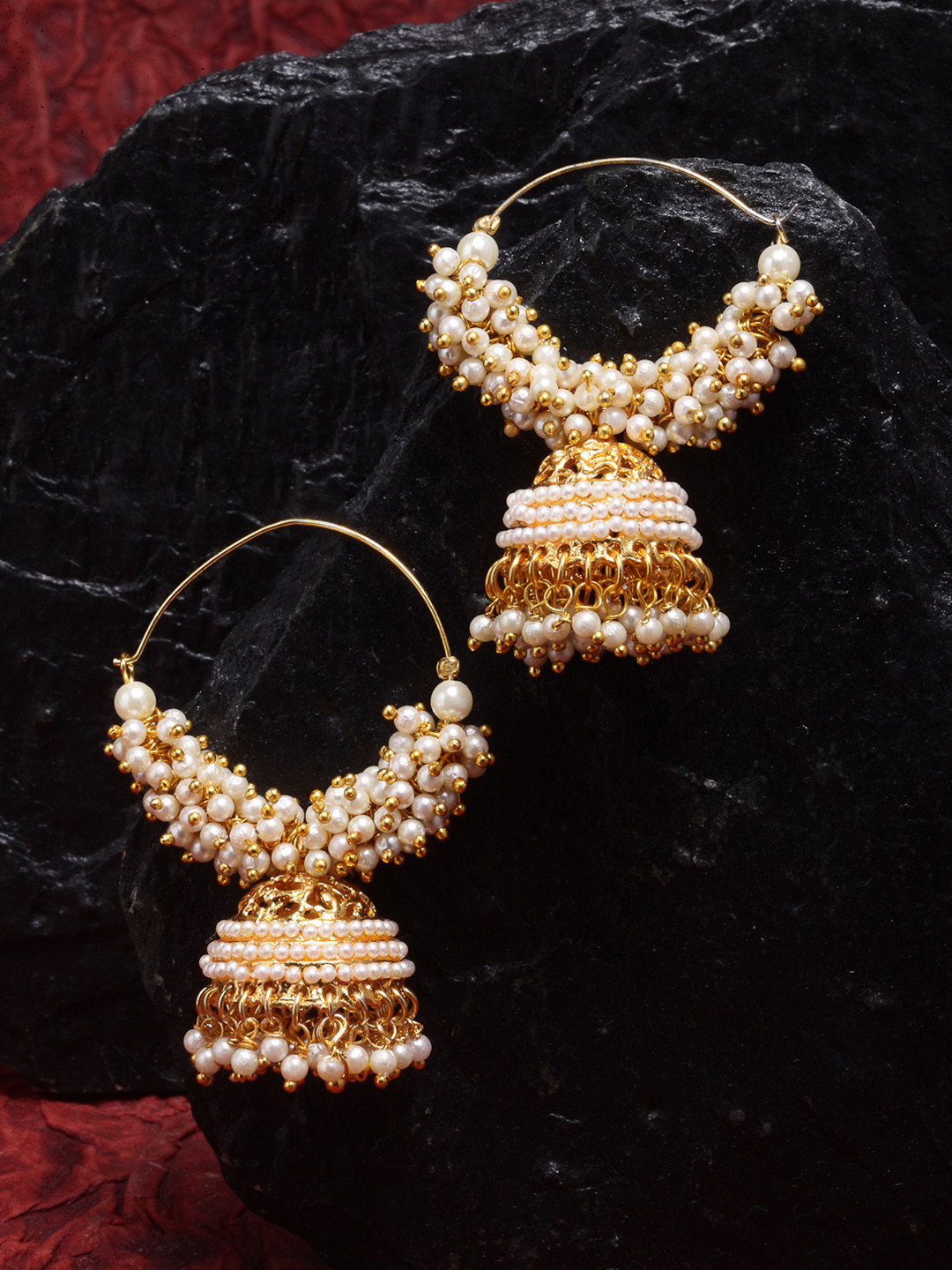 ZENEME White Gold-Plated Handcrafted Dome Shaped Jhumkas Earrings