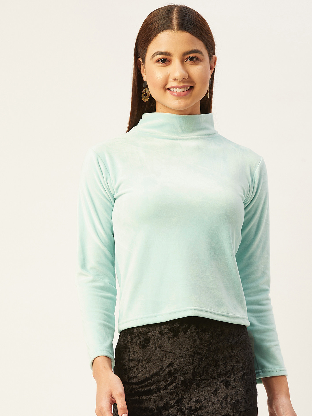 BROOWL Fluorescent Green Velvet Regular Crop Top