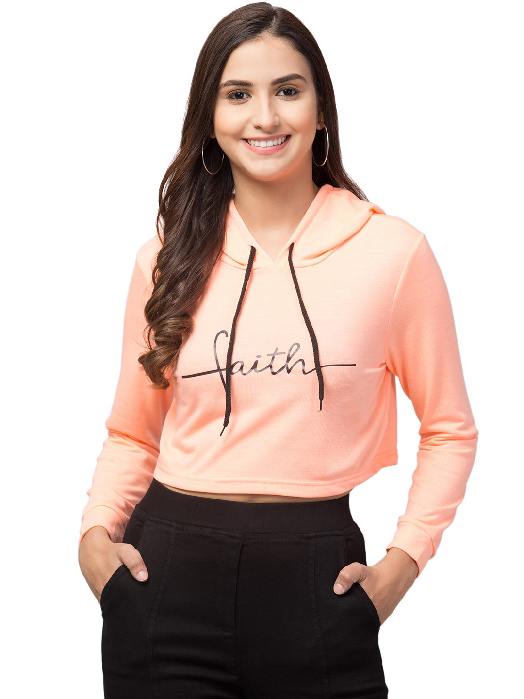 Orchid Blues Women Orange Printed Crop Sweatshirt