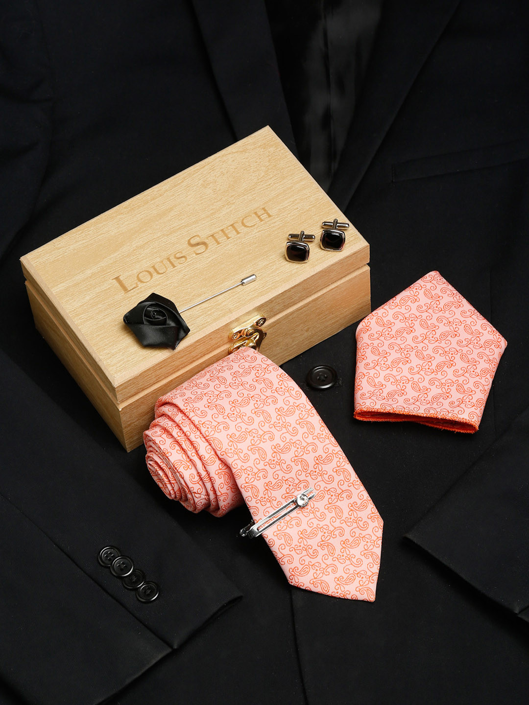 LOUIS STITCH Men Italian Silk Necktie Accessory Gift Set