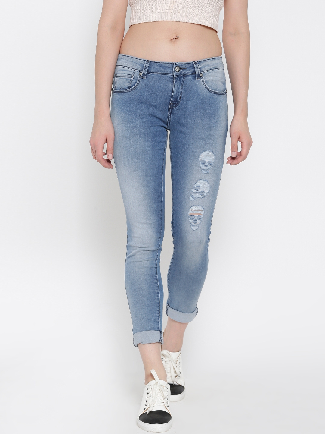 Buy UMM Women Blue Jazz Slim Fit Mid Rise Mildly Distressed Jeans