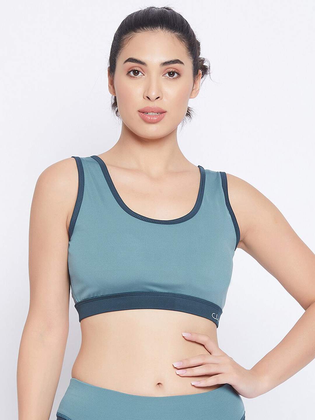 Clovia Teal Medium Impact Padded Non-Wired Workout Bra