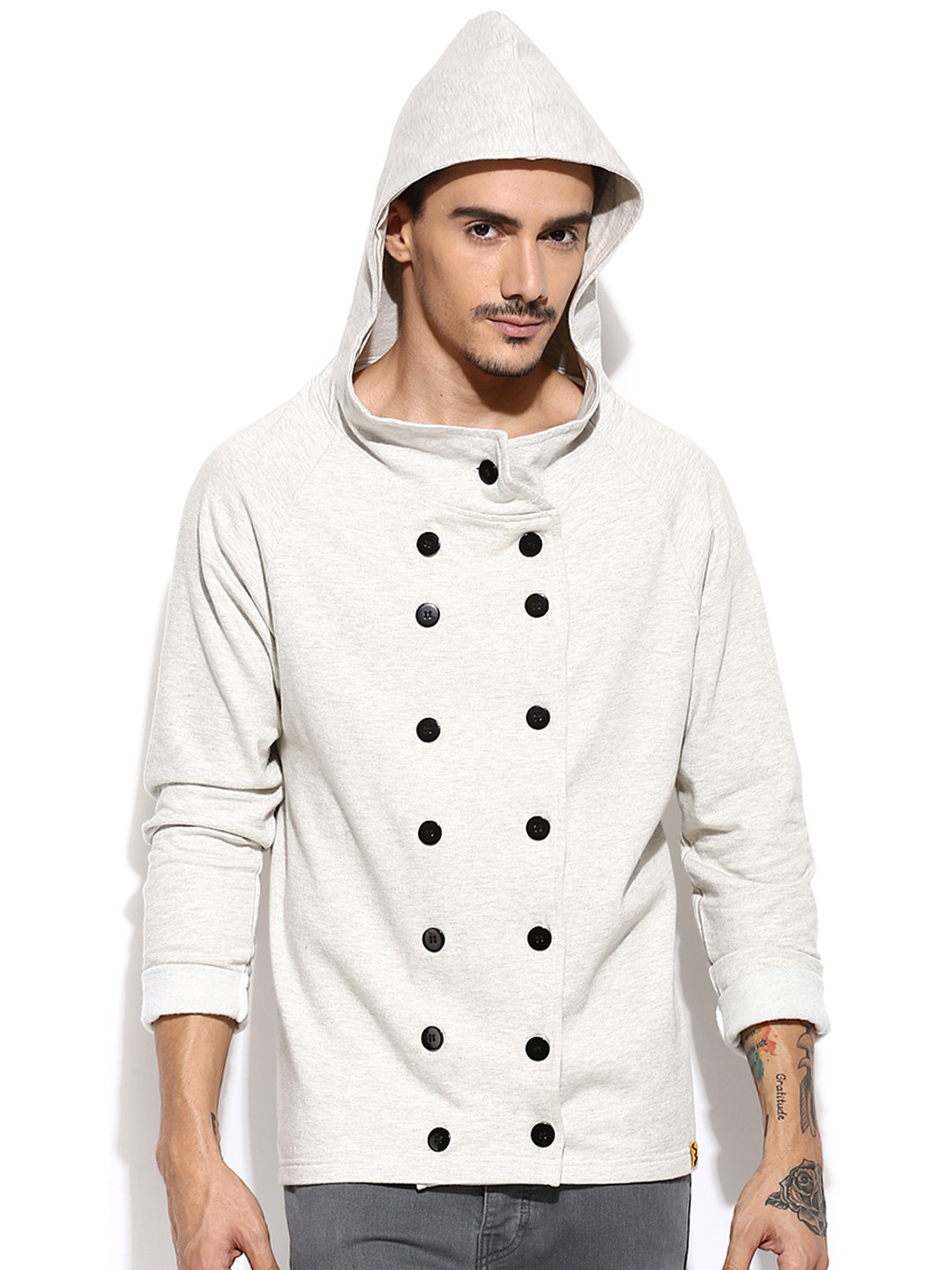 Campus Sutra Cream-Coloured Sweatshirt