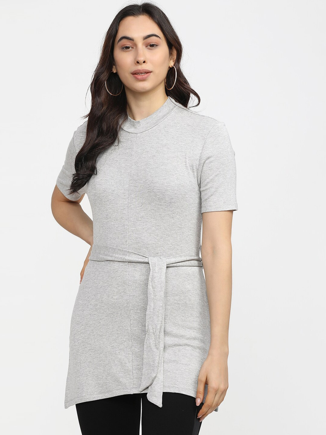 Tokyo Talkies Grey Cinched Waist Longline Top