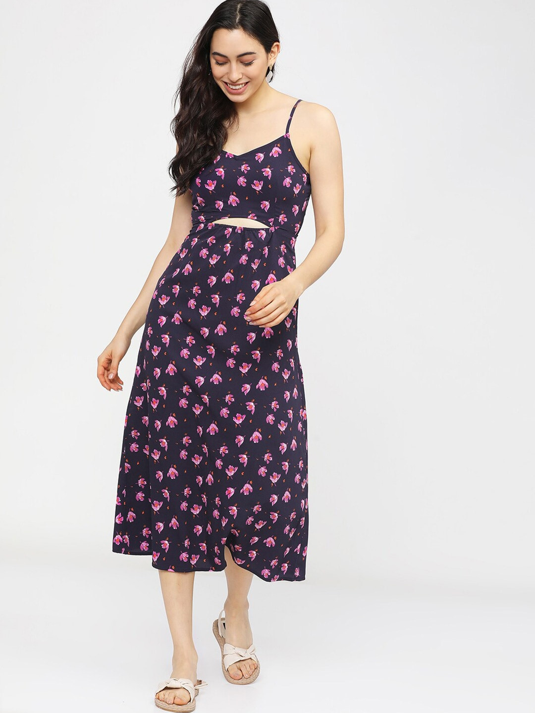 Tokyo Talkies Floral Crepe Empire Midi Dress