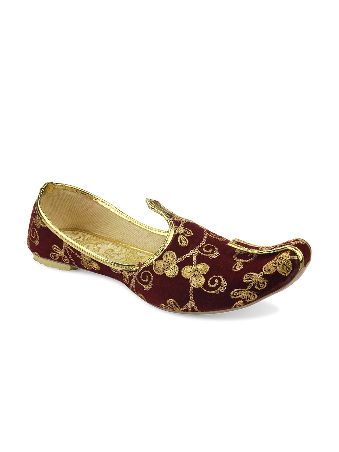DESI COLOUR Men Maroon Printed Mojaris