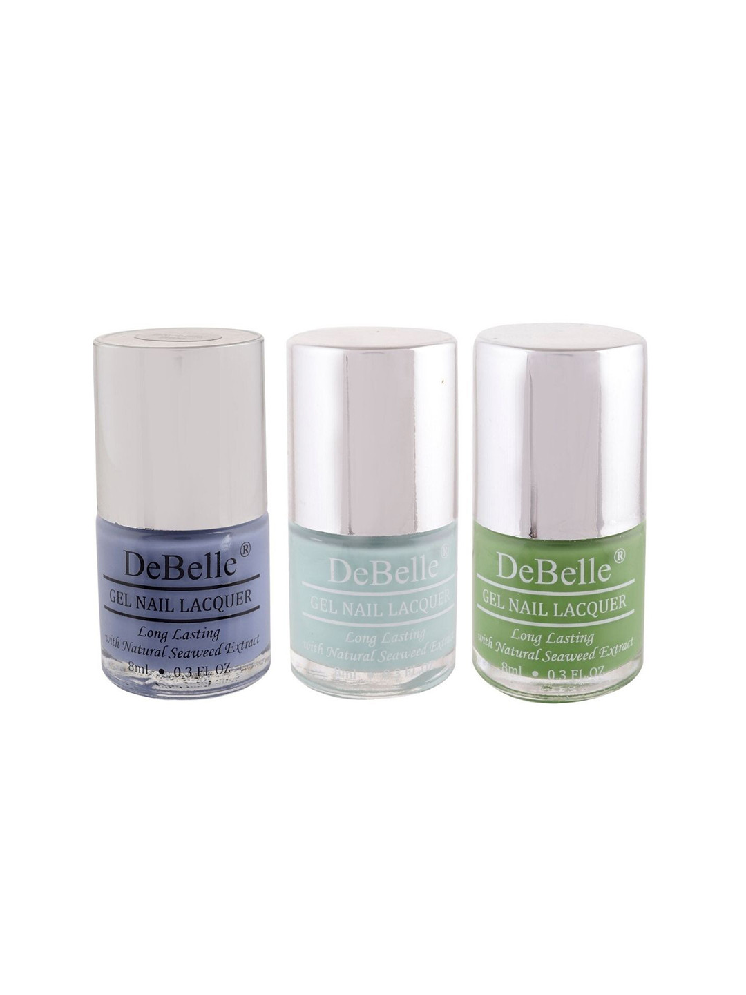 DeBelle Set of 3 Gel Nail Polish - Blueberry Bliss + Mint Amour + Mystique Green- 8ml Each