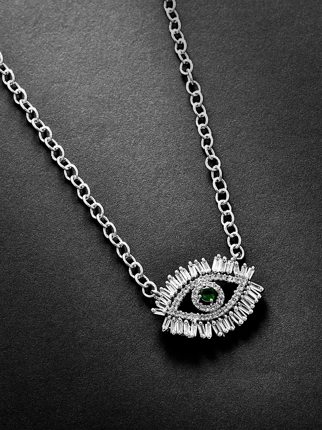 MINUTIAE Silver-Toned & Green Brass Silver-Plated Necklace