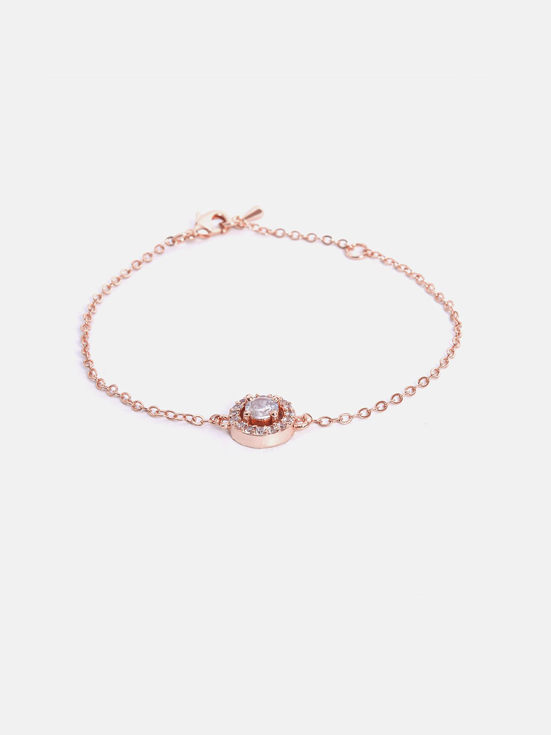 MINUTIAE Women Rose Gold & White Brass Crystals Handcrafted Rose Gold-Plated Link Bracelet