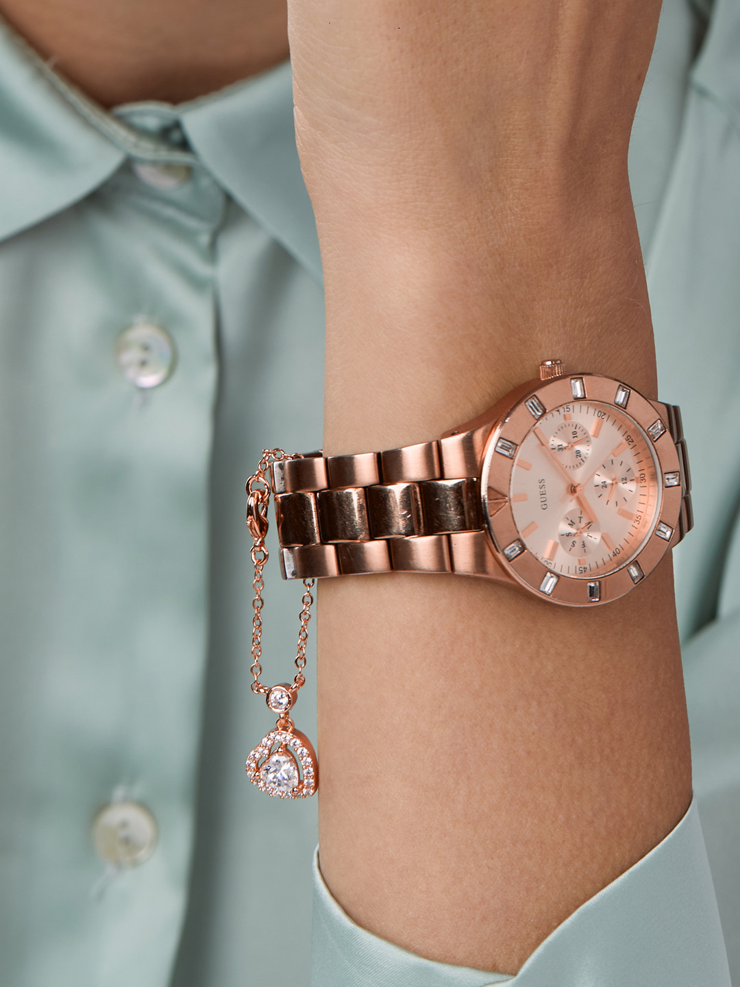 MINUTIAE Women Rose Gold Brass Crystals Rose Gold-Plated Link Watch Charm