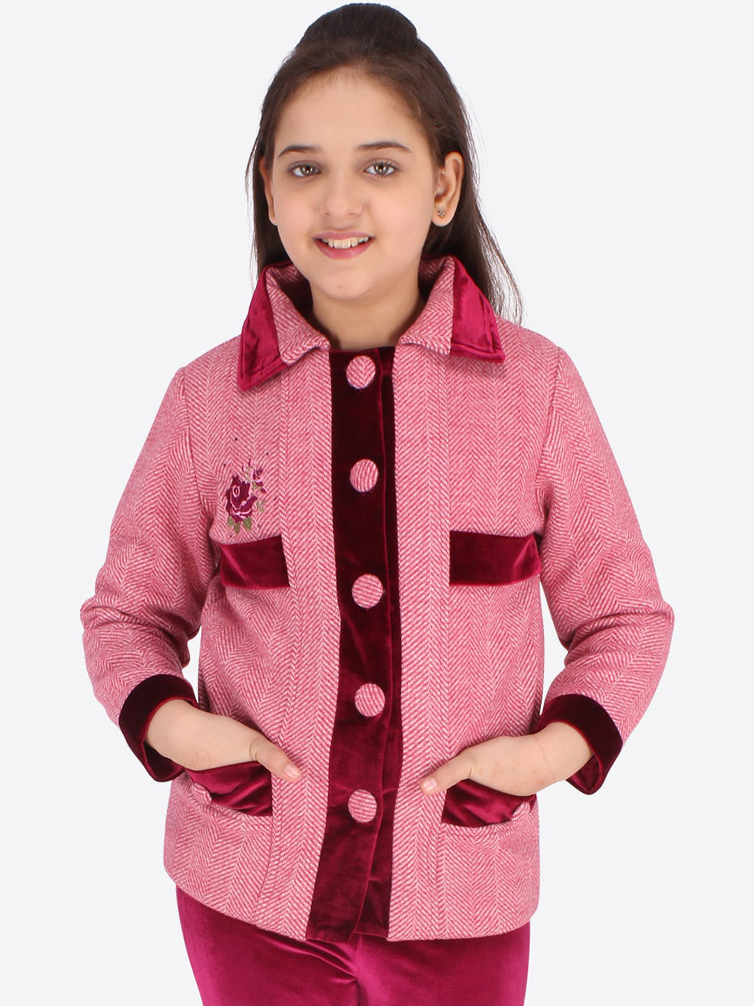 CUTECUMBER Girls Maroon Tailored Jacket