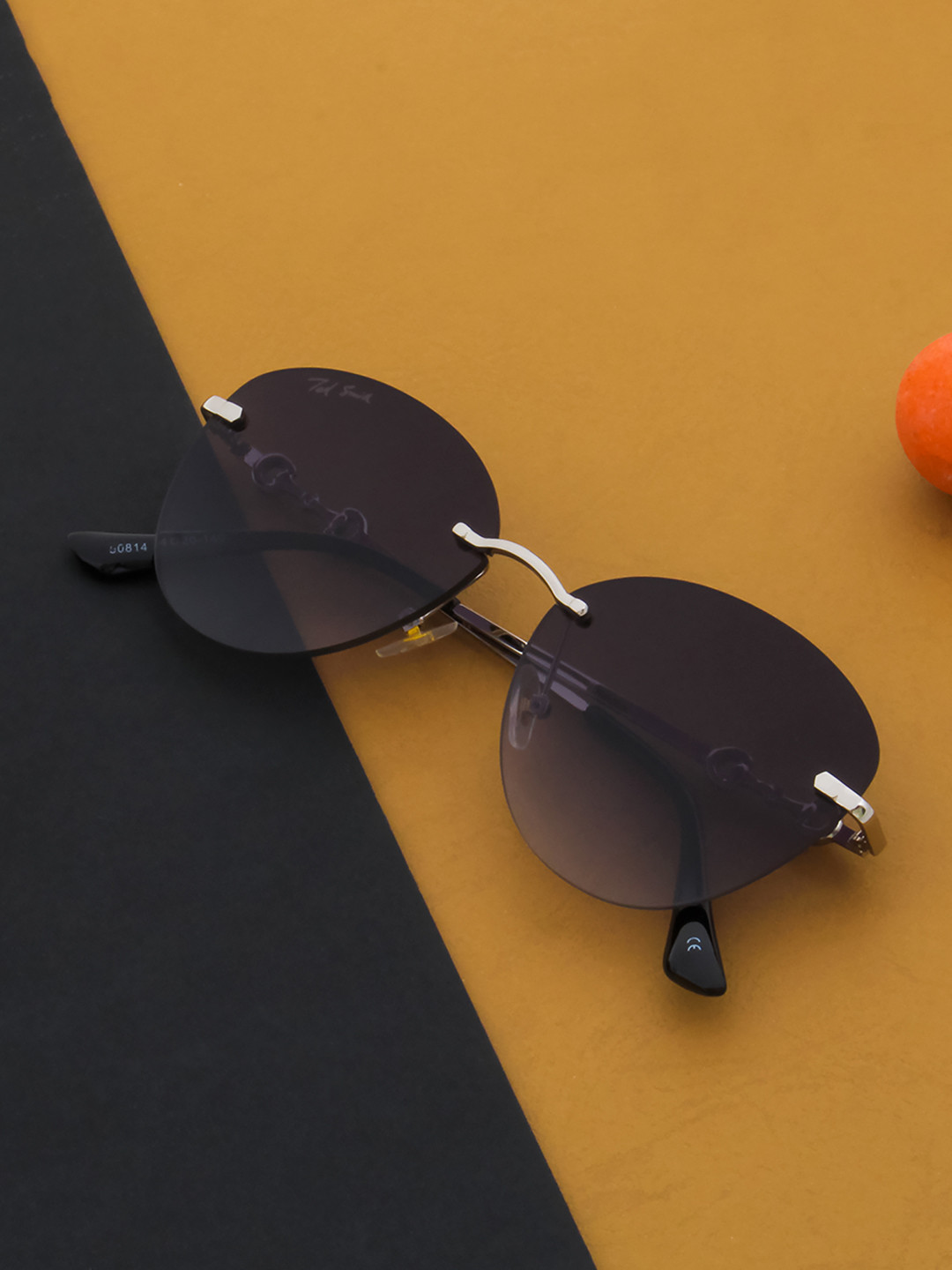 Ted Smith Women Silver-Grey Black Rimless Cat-Eye Sunglasses With UV Protected Lens