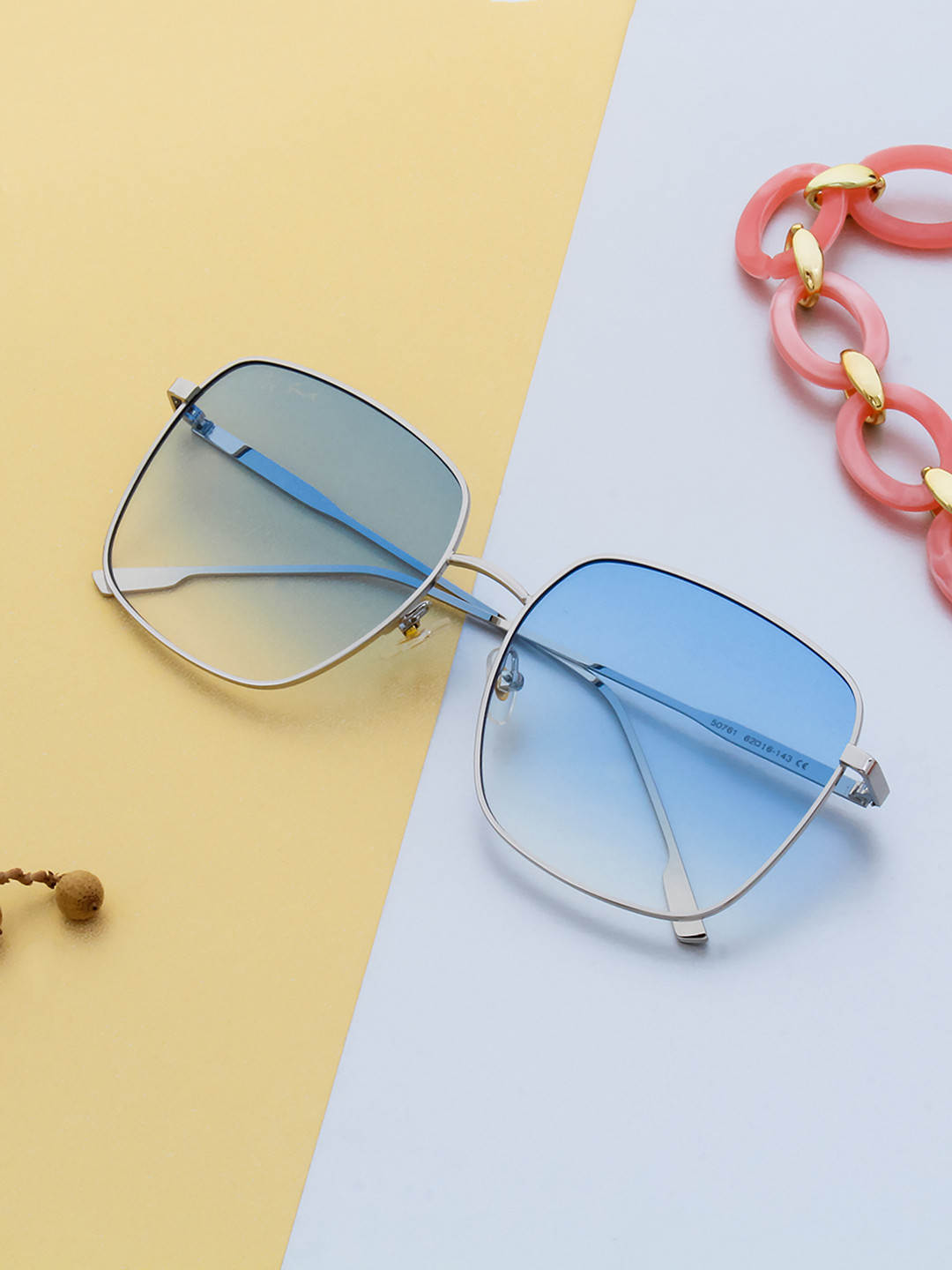 Ted Smith Unisex Silver-Blue Square Sunglasses With UV Protected Lens