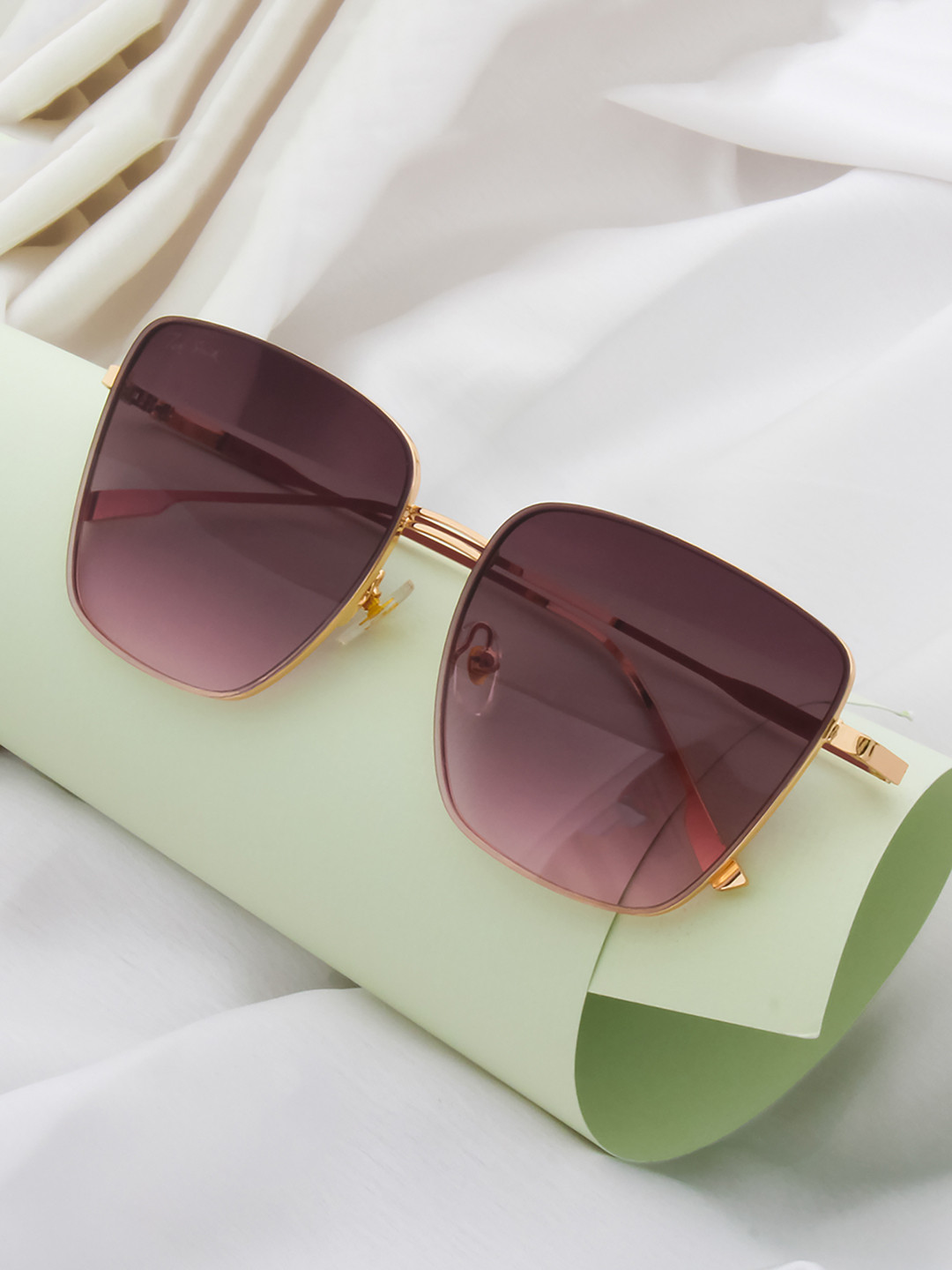 Ted Smith Unisex Metal Brown Pink Square Sunglasses With UV Protected Lens
