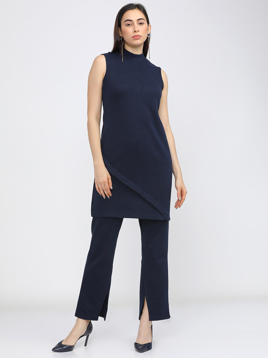 Vishudh Navy Blue High Neck Tunic