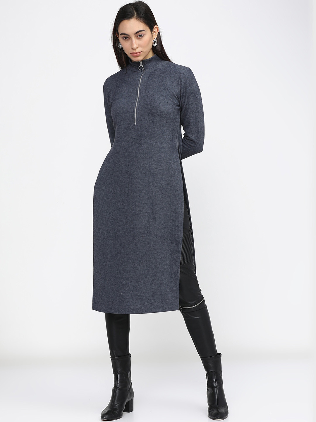 Vishudh Women Navy Blue Pathani Kurta