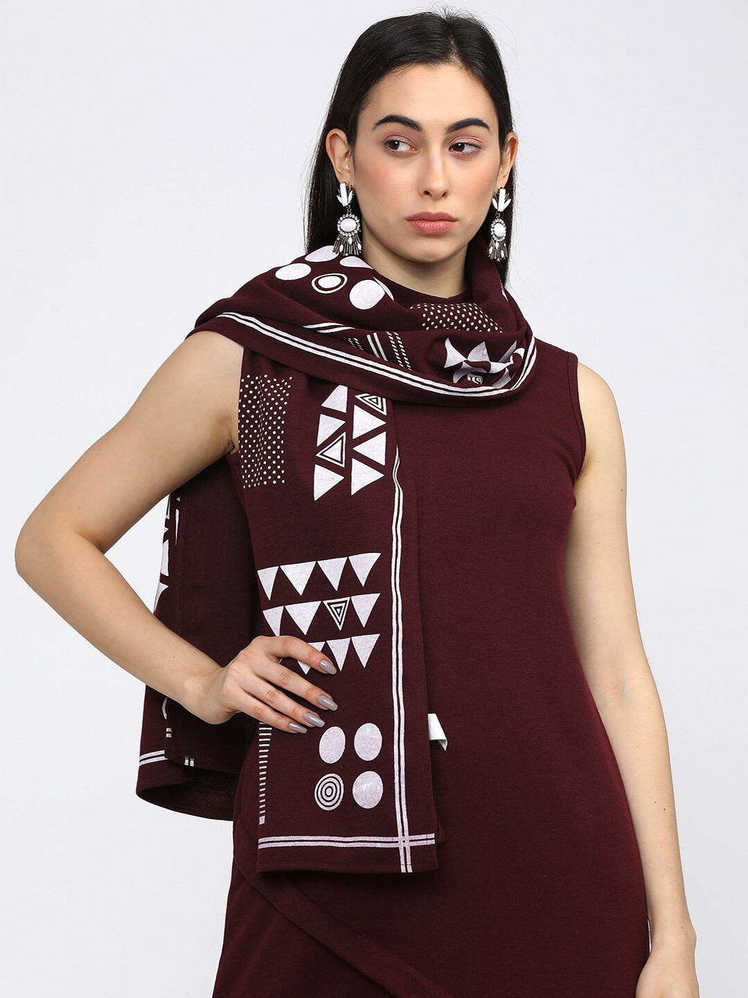 Vishudh Women Maroon & White Printed Dupatta