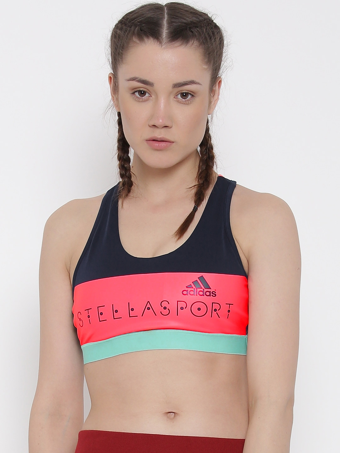 ADIDAS STELLASPORT Navy & Neon Pink Printed Colourblocked Sports Bra AP6222