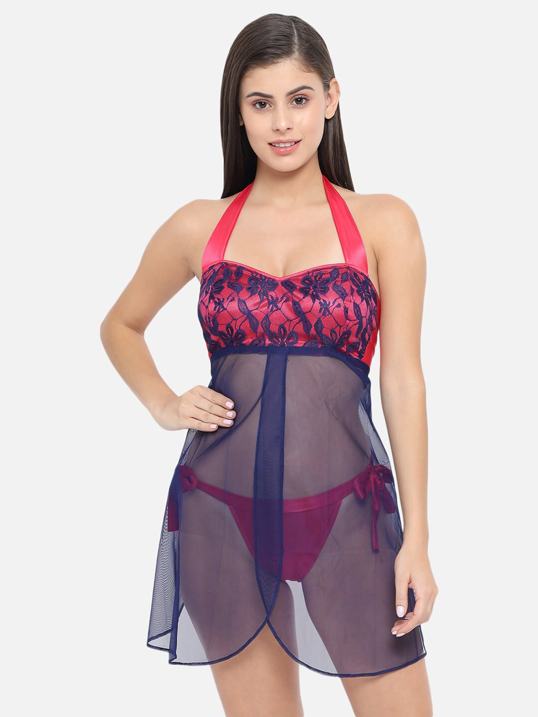 Klamotten Red & Navy Blue Halter Neck Baby Doll