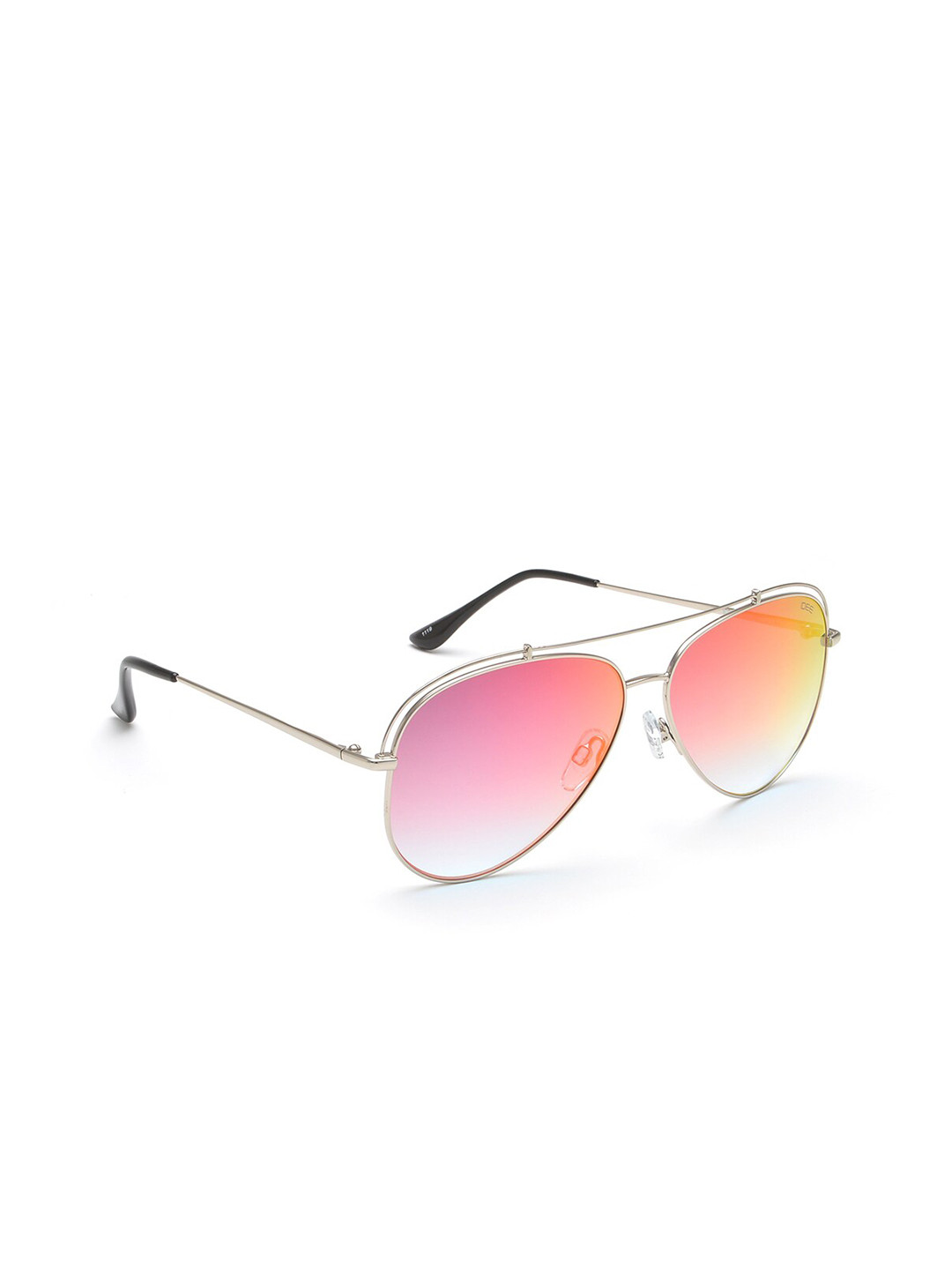 IDEE Unisex Pink Lens & Silver-Toned Aviator Sunglasses with Polarised Lens IDS2614C3SG