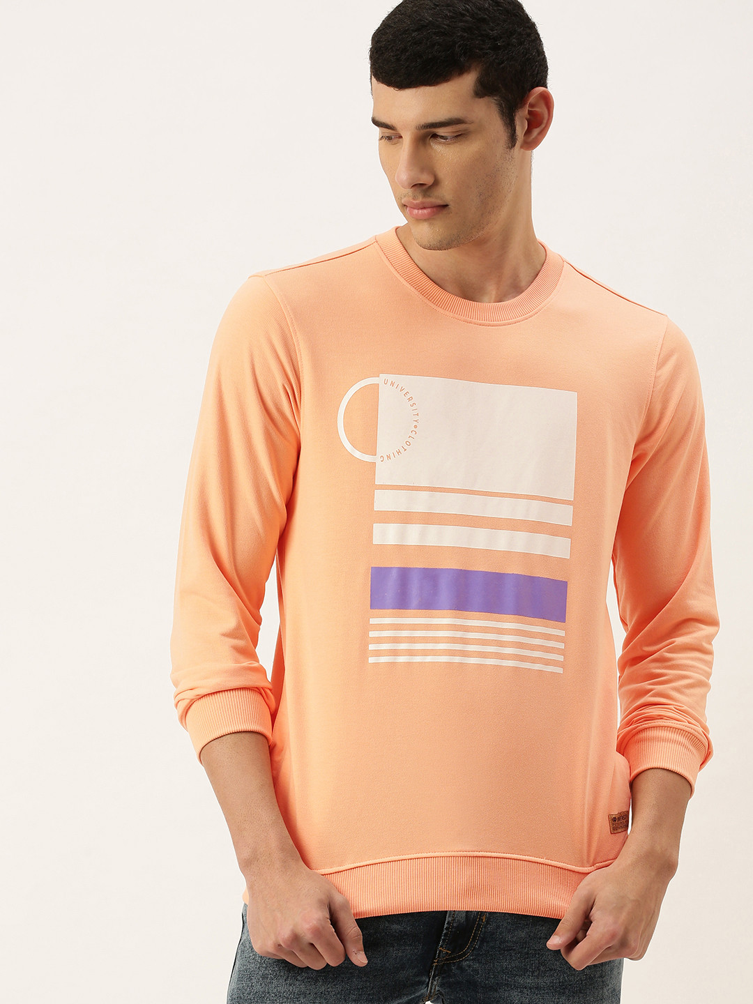 PETER ENGLAND UNIVERSITY Men Peach-Coloured Printed Sweatshirt