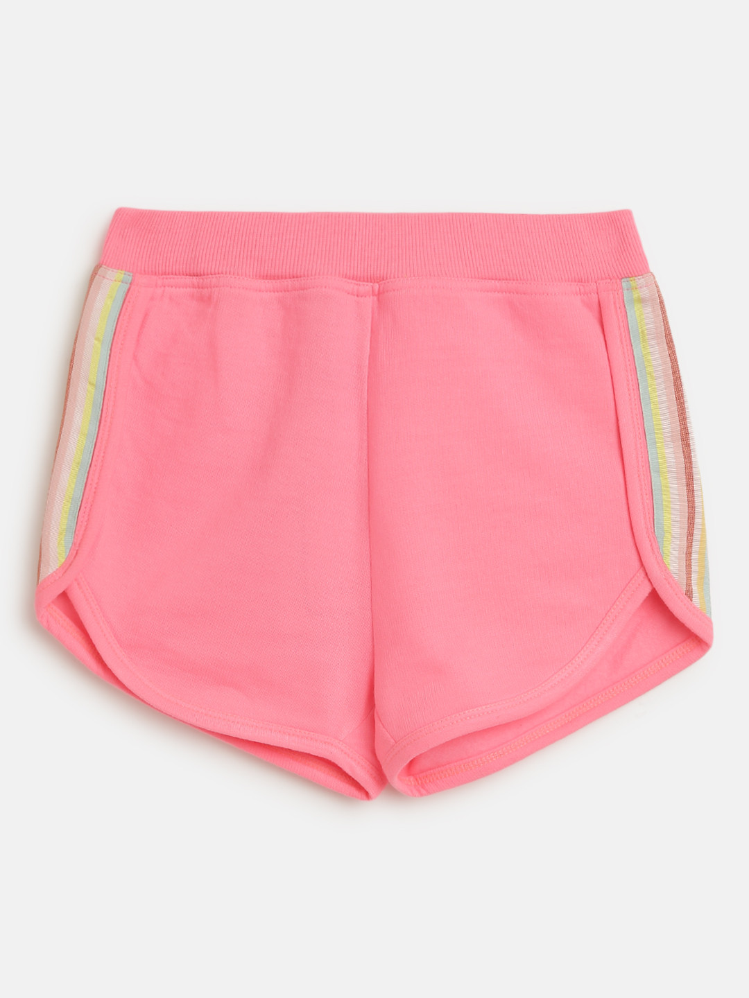 Noh Voh - SASSAFRAS Kids Girls Neon Pink Solid Shorts with Rainbow Side Taping