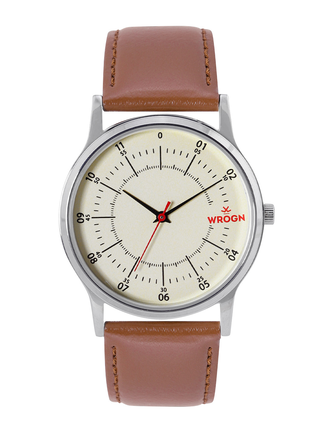 WROGN Men Cream-Coloured Dial & Brown Leather Straps Analogue Watch WRG00042E