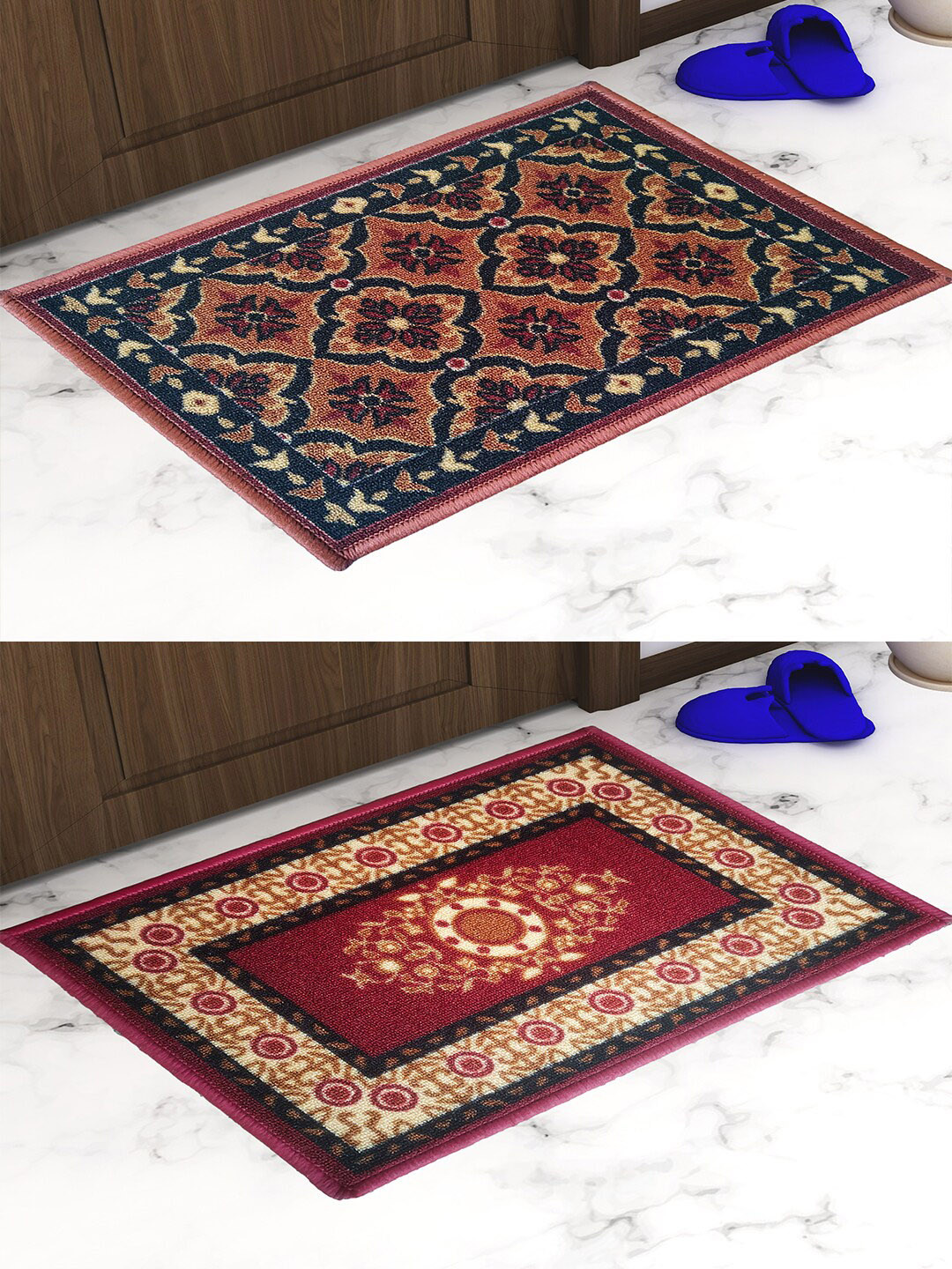 Athom Trendz Set Of 2 Patterned Anti Skid Latex Backing Door Mats