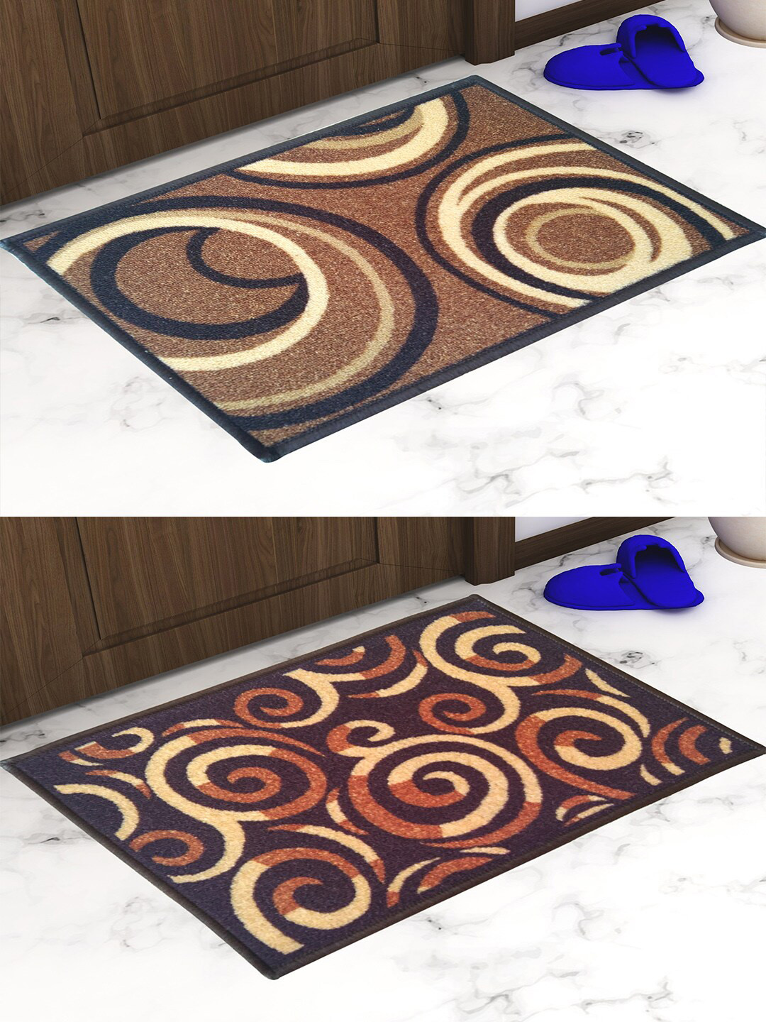 Athom Trendz Set Of 2 Patterned Anti Skid Latex Backing Rectangular Door Mats