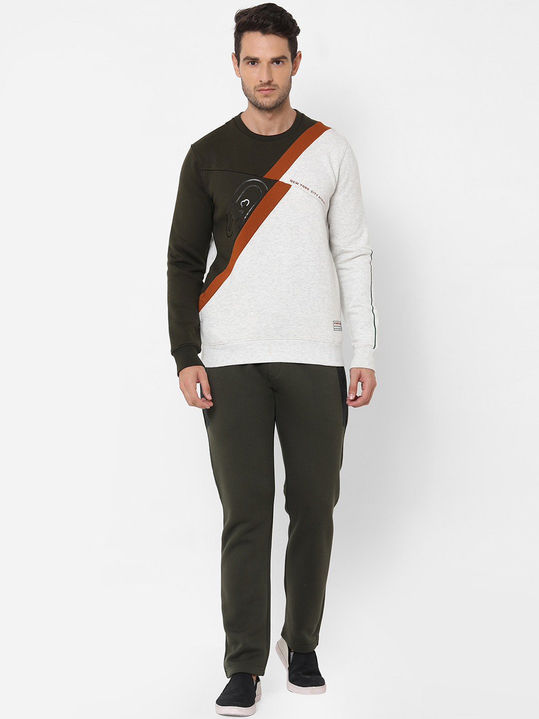 Sweet Dreams Men Olive Green Colourblocked Tracksuit