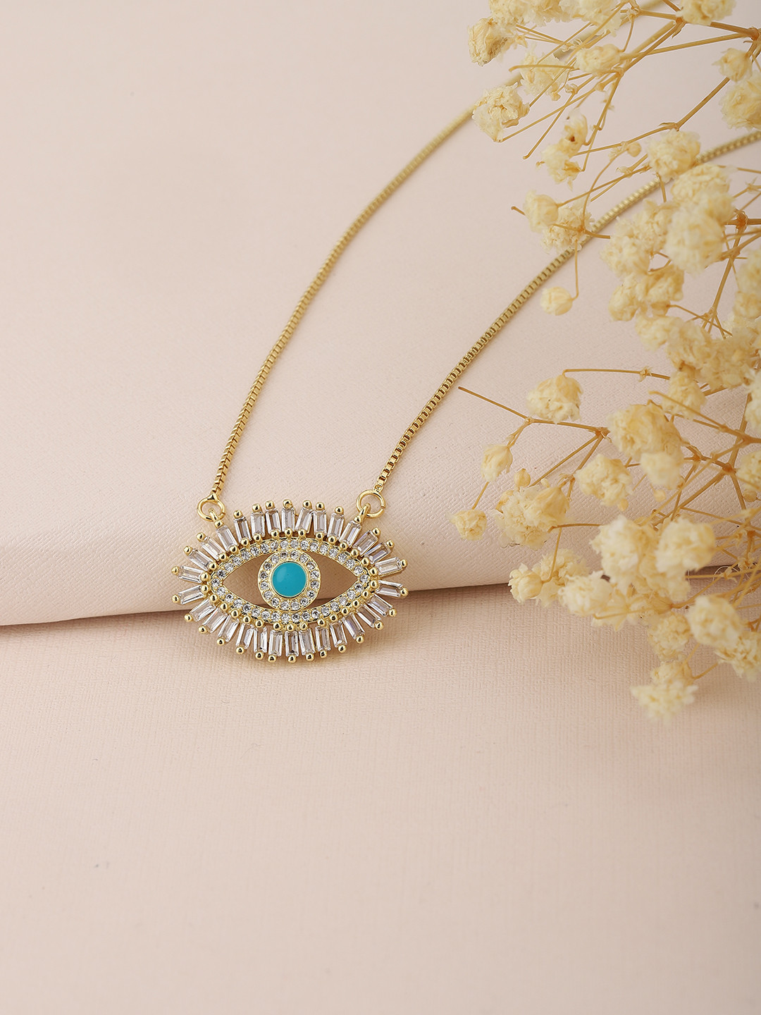 Carlton London Blue Gold-Plated CZ Studded Evil Eye Necklace