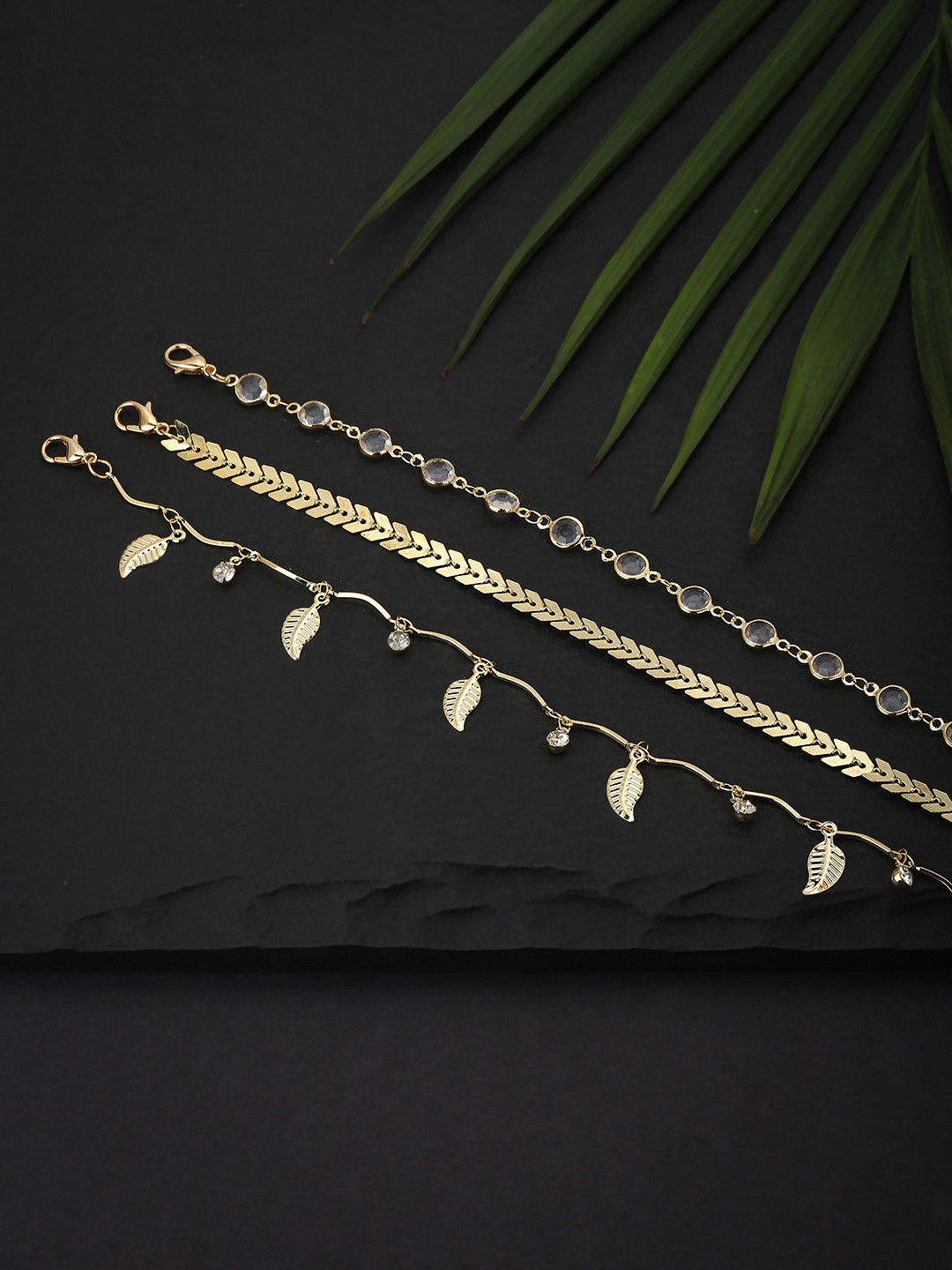 Carlton London Set of 3 Gold Plated Multi-Layered Anklet