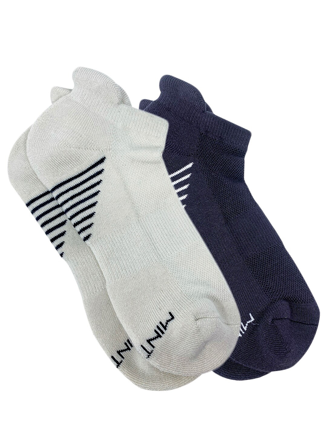 Mint & Oak Men Pack of 2 White & Navy Blue Stripped Ankle Length Socks